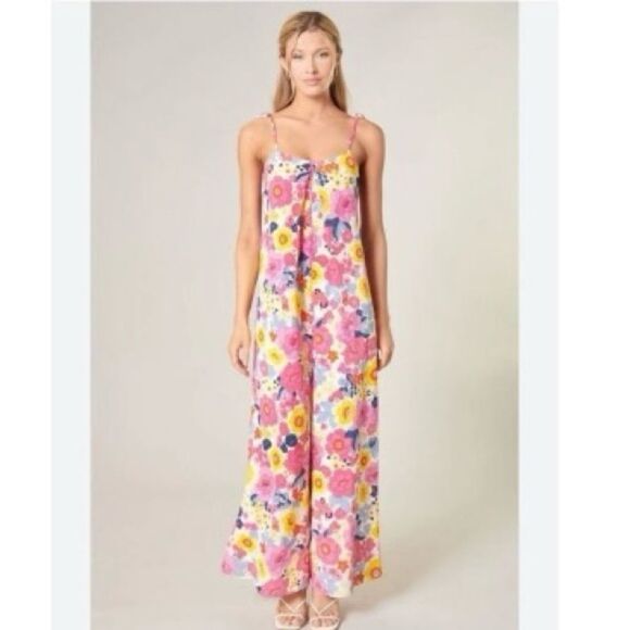 Sugarlips Floral Wide‑Leg Jumpsuit Bold Colorful Print Lightweight Summer Romper - Picture 2 of 7